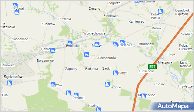 mapa Aleksandrów gmina Sędziszów, Aleksandrów gmina Sędziszów na mapie Targeo