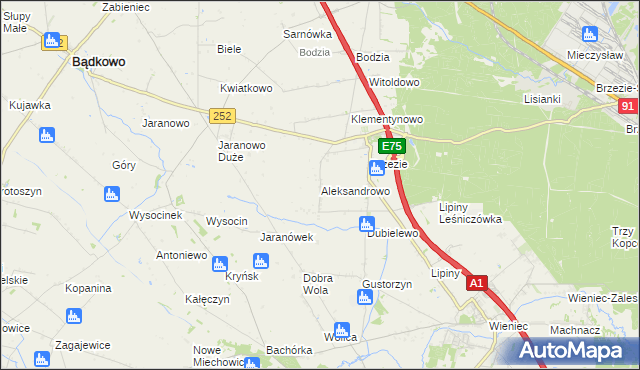 mapa Aleksandrowo gmina Brześć Kujawski, Aleksandrowo gmina Brześć Kujawski na mapie Targeo