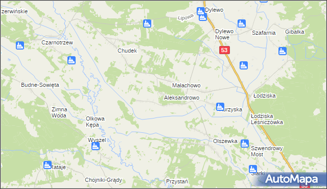 mapa Aleksandrowo gmina Lelis, Aleksandrowo gmina Lelis na mapie Targeo
