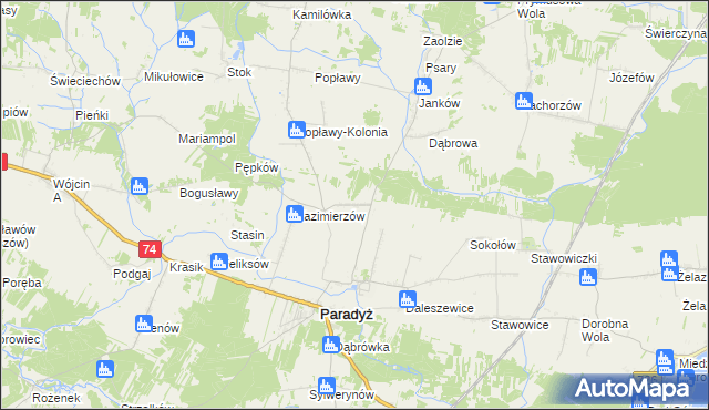 mapa Alfonsów gmina Paradyż, Alfonsów gmina Paradyż na mapie Targeo