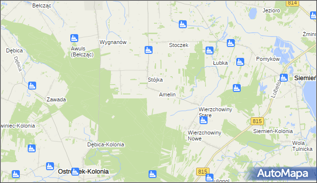 mapa Amelin gmina Siemień, Amelin gmina Siemień na mapie Targeo