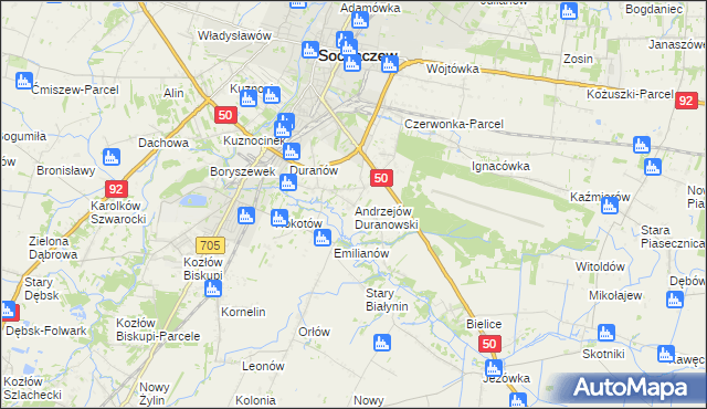 mapa Andrzejów Duranowski, Andrzejów Duranowski na mapie Targeo