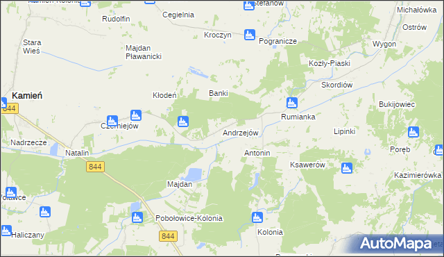 mapa Andrzejów gmina Kamień, Andrzejów gmina Kamień na mapie Targeo