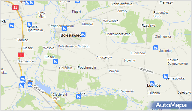 mapa Andrzejów gmina Łubnice, Andrzejów gmina Łubnice na mapie Targeo