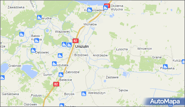 mapa Andrzejów gmina Urszulin, Andrzejów gmina Urszulin na mapie Targeo