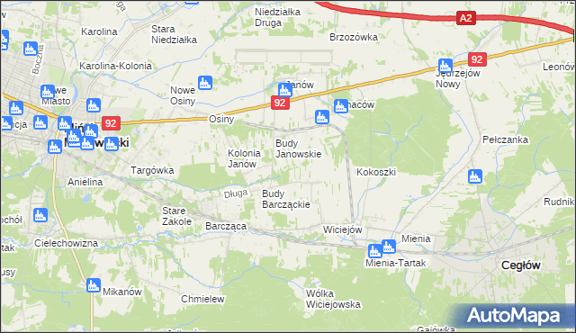 mapa Anielew gmina Mińsk Mazowiecki, Anielew gmina Mińsk Mazowiecki na mapie Targeo