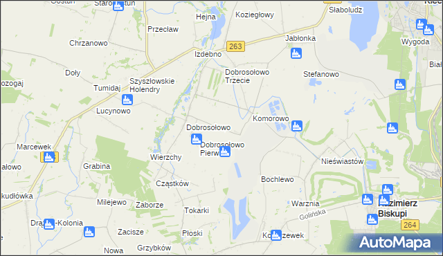 mapa Anielewo gmina Kazimierz Biskupi, Anielewo gmina Kazimierz Biskupi na mapie Targeo