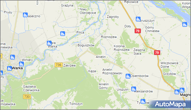 mapa Anielin gmina Magnuszew, Anielin gmina Magnuszew na mapie Targeo