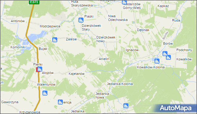mapa Anielin gmina Skaryszew, Anielin gmina Skaryszew na mapie Targeo