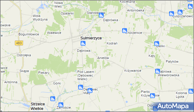 mapa Anielów gmina Sulmierzyce, Anielów gmina Sulmierzyce na mapie Targeo