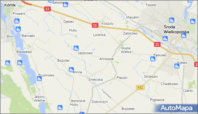 mapa Annopole gmina Środa Wielkopolska, Annopole gmina Środa Wielkopolska na mapie Targeo