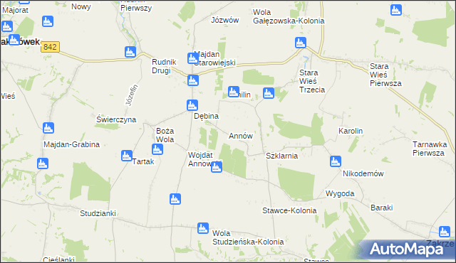 mapa Annów gmina Zakrzew, Annów gmina Zakrzew na mapie Targeo