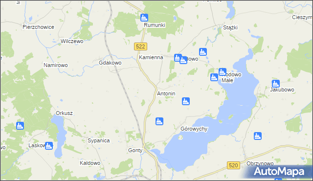 mapa Antonin gmina Prabuty, Antonin gmina Prabuty na mapie Targeo