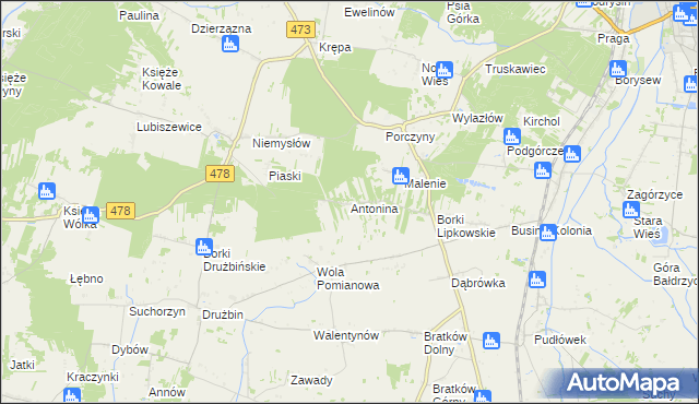 mapa Antonina gmina Poddębice, Antonina gmina Poddębice na mapie Targeo