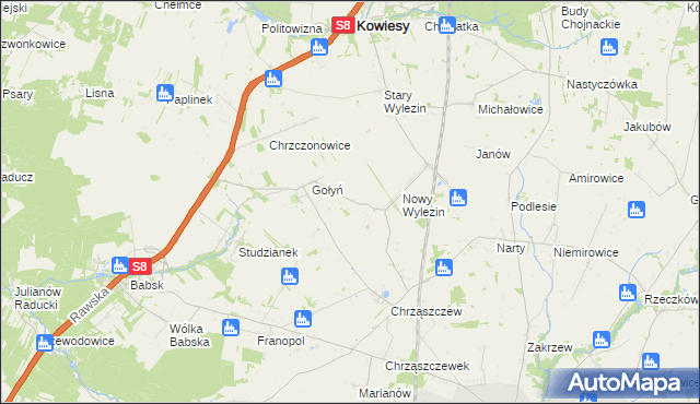 mapa Antoninów gmina Biała Rawska, Antoninów gmina Biała Rawska na mapie Targeo