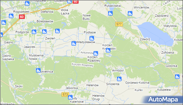 mapa Antoninów gmina Łąck, Antoninów gmina Łąck na mapie Targeo