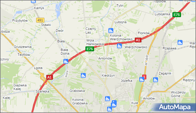 mapa Antoniów gmina Mykanów, Antoniów gmina Mykanów na mapie Targeo