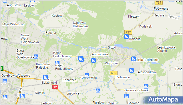 mapa Antoniówka gmina Jedlnia-Letnisko, Antoniówka gmina Jedlnia-Letnisko na mapie Targeo