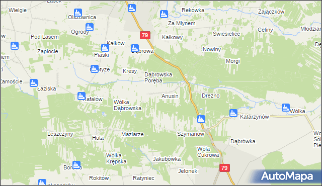 mapa Anusin gmina Ciepielów, Anusin gmina Ciepielów na mapie Targeo