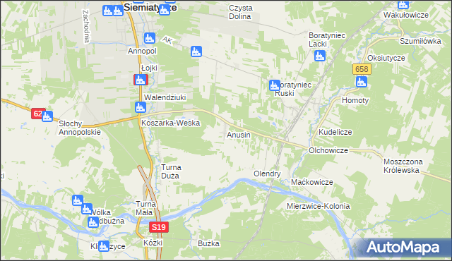 mapa Anusin gmina Siemiatycze, Anusin gmina Siemiatycze na mapie Targeo