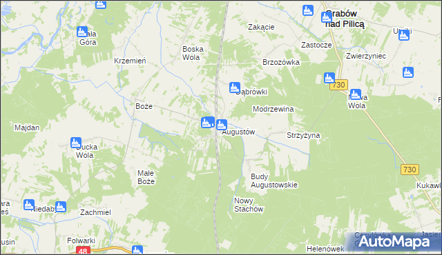 mapa Augustów gmina Grabów nad Pilicą, Augustów gmina Grabów nad Pilicą na mapie Targeo