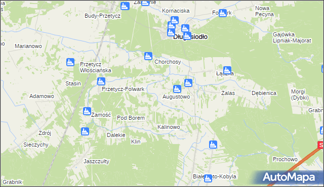 mapa Augustowo gmina Długosiodło, Augustowo gmina Długosiodło na mapie Targeo