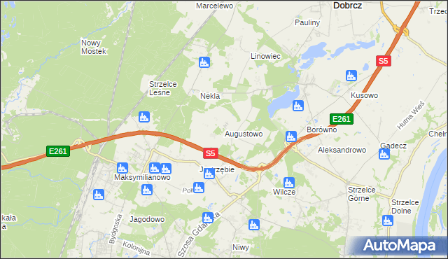 mapa Augustowo gmina Dobrcz, Augustowo gmina Dobrcz na mapie Targeo