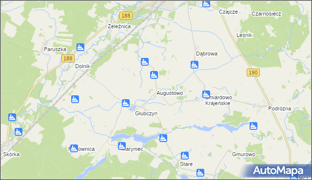 mapa Augustowo gmina Krajenka, Augustowo gmina Krajenka na mapie Targeo