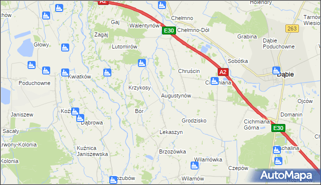 mapa Augustynów gmina Dąbie, Augustynów gmina Dąbie na mapie Targeo