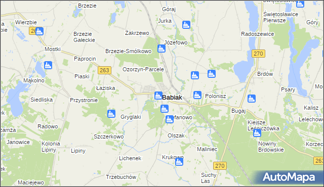 mapa Babiak powiat kolski, Babiak powiat kolski na mapie Targeo