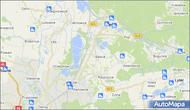 mapa Babice gmina Nędza, Babice gmina Nędza na mapie Targeo