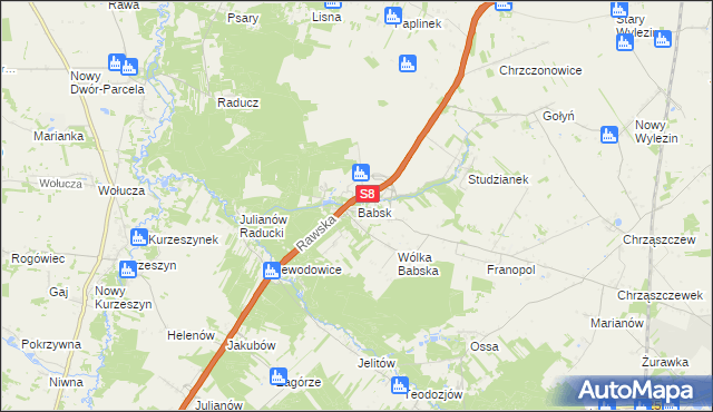 mapa Babsk gmina Biała Rawska, Babsk gmina Biała Rawska na mapie Targeo