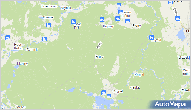 mapa Baby gmina Lubichowo, Baby gmina Lubichowo na mapie Targeo