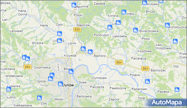 mapa Bachórz gmina Dynów, Bachórz gmina Dynów na mapie Targeo