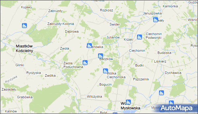 mapa Baczków gmina Wola Mysłowska, Baczków gmina Wola Mysłowska na mapie Targeo