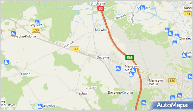 mapa Baczyna gmina Lubiszyn, Baczyna gmina Lubiszyn na mapie Targeo
