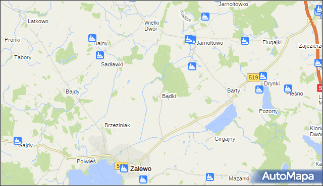 mapa Bądki gmina Zalewo, Bądki gmina Zalewo na mapie Targeo