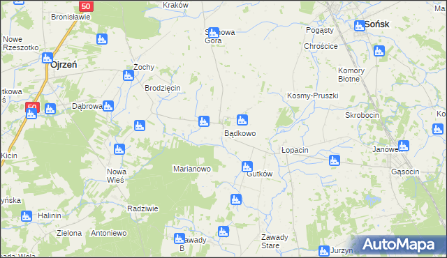 mapa Bądkowo gmina Sońsk, Bądkowo gmina Sońsk na mapie Targeo