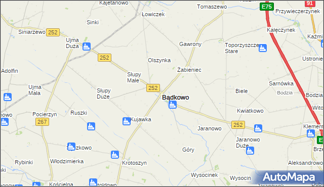 mapa Bądkowo powiat aleksandrowski, Bądkowo powiat aleksandrowski na mapie Targeo