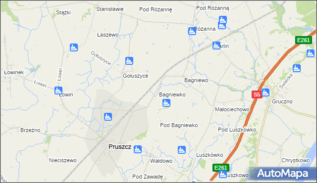 mapa Bagniewko gmina Pruszcz, Bagniewko gmina Pruszcz na mapie Targeo