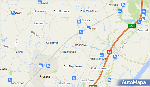 mapa Bagniewo gmina Pruszcz, Bagniewo gmina Pruszcz na mapie Targeo