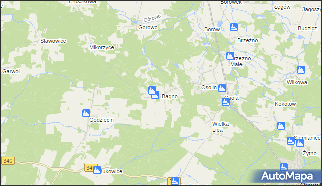 mapa Bagno gmina Oborniki Śląskie, Bagno gmina Oborniki Śląskie na mapie Targeo