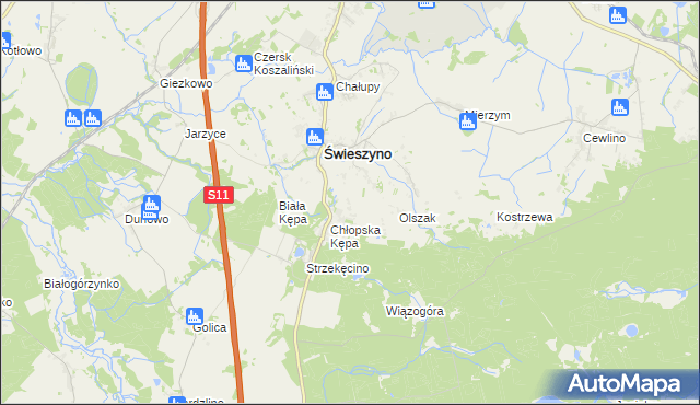 mapa Bagno gmina Świeszyno, Bagno gmina Świeszyno na mapie Targeo
