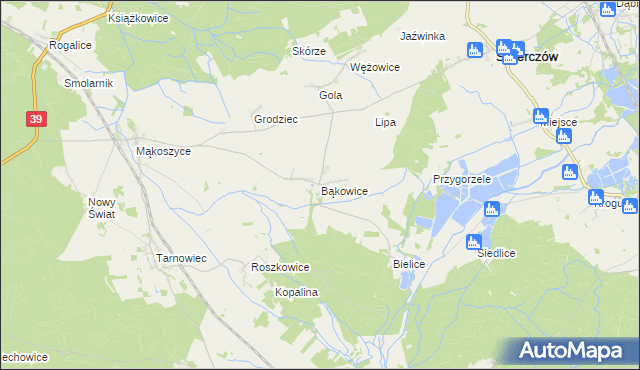 mapa Bąkowice, Bąkowice na mapie Targeo