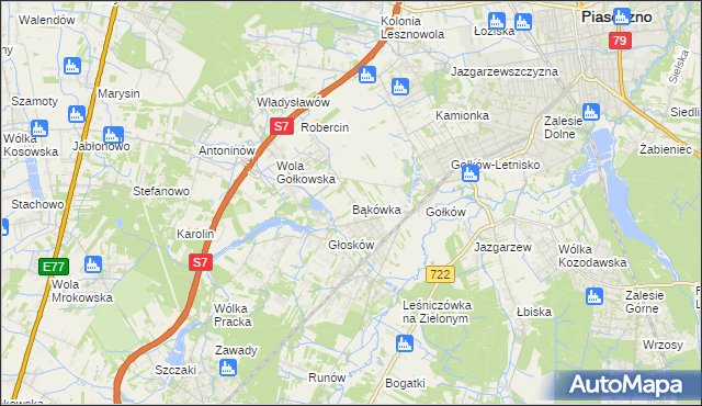 mapa Bąkówka gmina Piaseczno, Bąkówka gmina Piaseczno na mapie Targeo