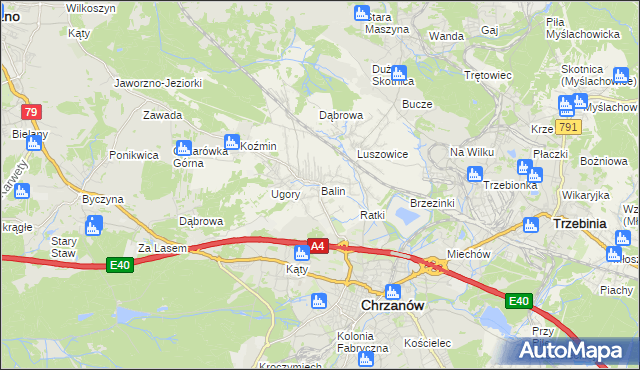 mapa Balin gmina Chrzanów, Balin gmina Chrzanów na mapie Targeo