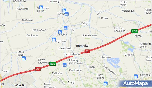 mapa Baranów powiat grodziski, Baranów powiat grodziski na mapie Targeo