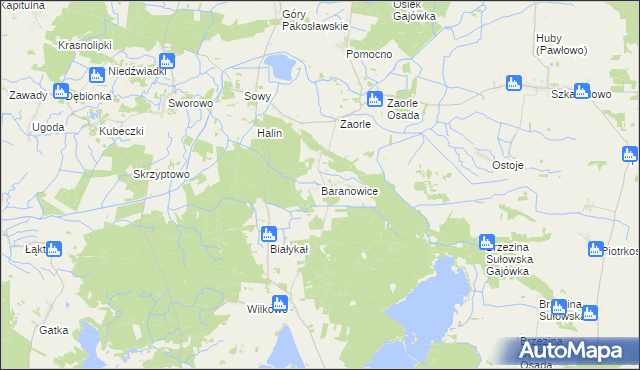 mapa Baranowice gmina Milicz, Baranowice gmina Milicz na mapie Targeo