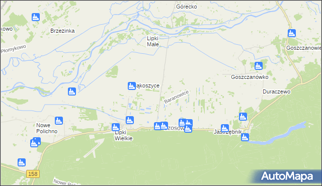 mapa Baranowice gmina Santok, Baranowice gmina Santok na mapie Targeo