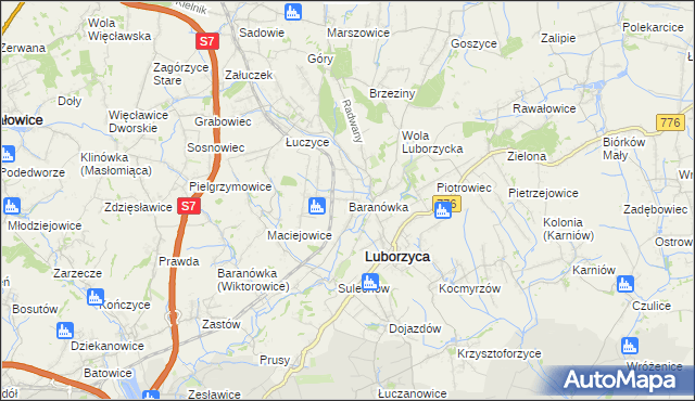 mapa Baranówka gmina Kocmyrzów-Luborzyca, Baranówka gmina Kocmyrzów-Luborzyca na mapie Targeo
